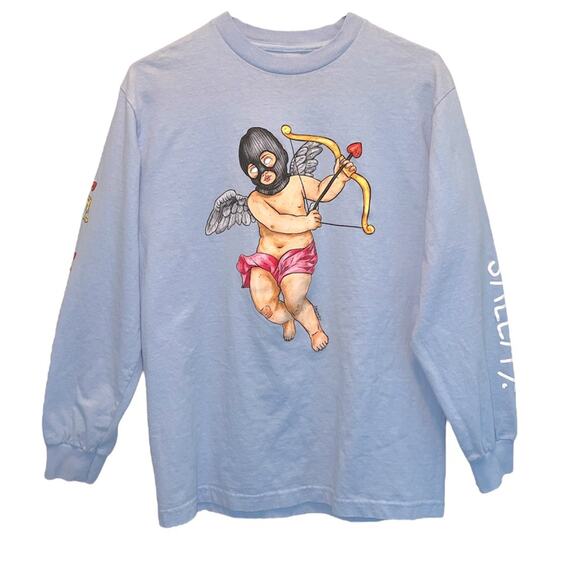 Salem7 Baby Blue Long Sleeve Graphic Masked Cupid T-shirt size Medium - Picture 2 of 8